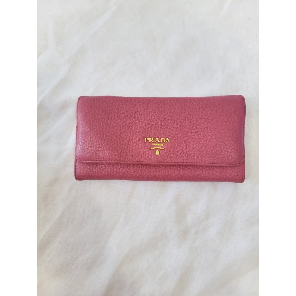Prada Pink Pebbled Leather Continental Wallet CheckCheck Verified